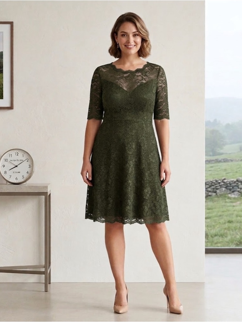 NWT David's Bridal Dark Green Lace Dress
